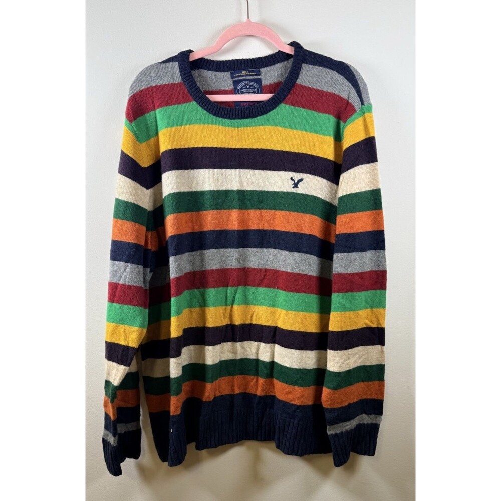 American Eagle Outfitters Men's Athletic Fit Striped Crewneck Knit Sweater XXL